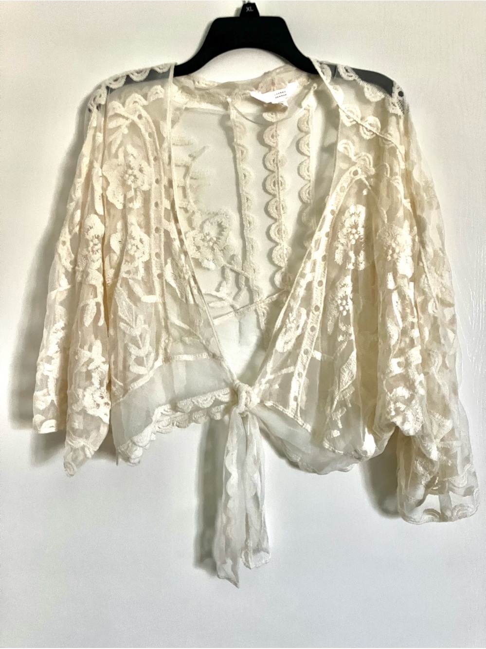 LC Lauren Conrad Ivory Lace Kimono Tie Front Shrug Floral Boho One Size - NWOT